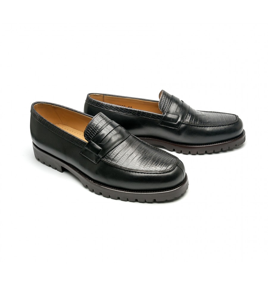 embossed calf leather penny loafer - commando soles - Edouard de seine