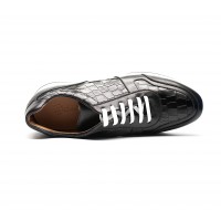 black embossed leather sneakers