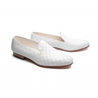 mocassin slip on cuir a damier blanc