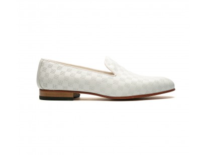 mocassin slip on cuir a damier blanc