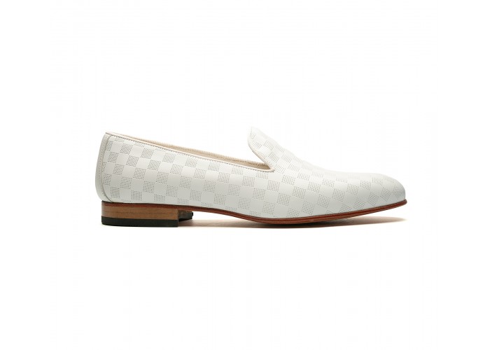 mocassin slip on cuir a damier blanc