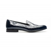 mocassin slip on cuir a damier vernis bleu