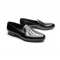 mocassin slip on cuir a damier vernis noir