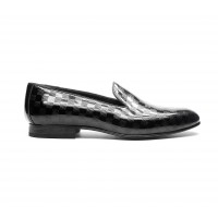 mocassin slip on cuir a damier vernis noir