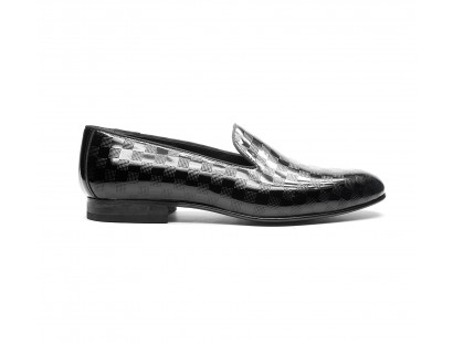 mocassin slip on cuir a damier vernis noir