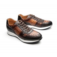 brown embossed leather sneakers