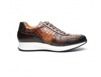 sneakers en cuir façon croco marron