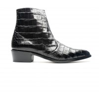 zipped boot in black embossed calf