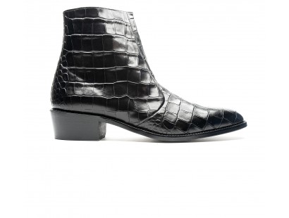 zipped boot in black embossed calf