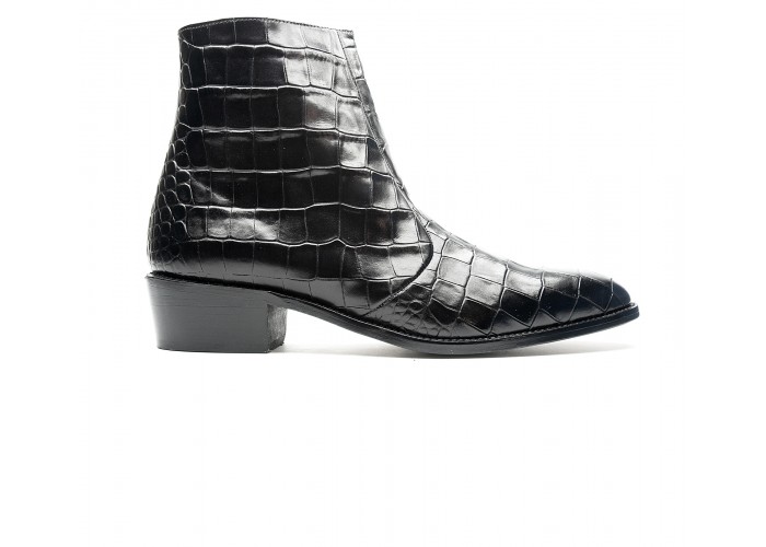 zipped boot in black embossed calf