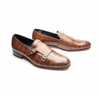 double monk loafer in embossed "croco" leather