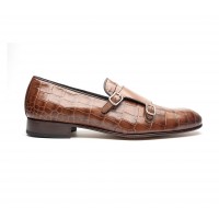 double monk loafer in embossed "croco" leather