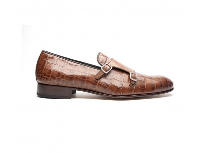 double monk loafer in embossed "croco" leather