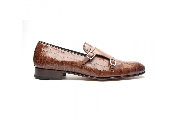 double monk loafer in embossed "croco" leather